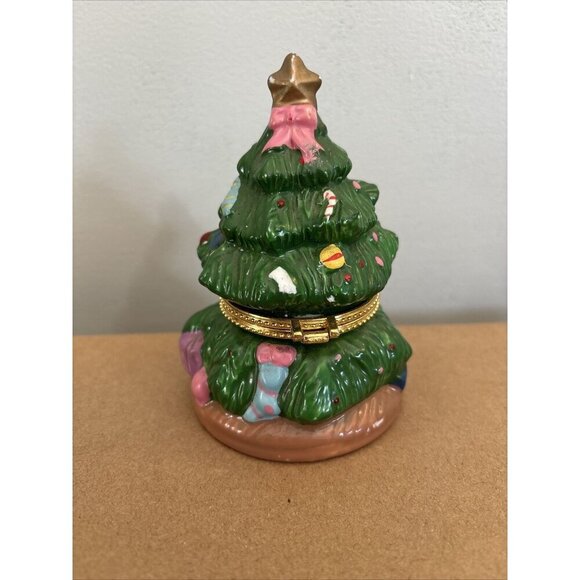 Vtg Ceramic Decorative Christmas Tree Hinged Trinket Box Holiday Decor - Picture 4 of 5